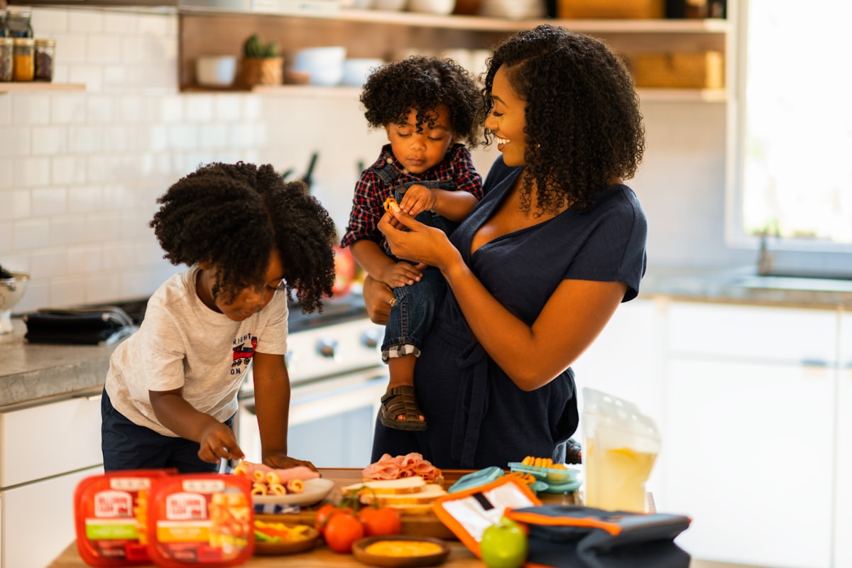 Family gathering around dining table for healthy meal